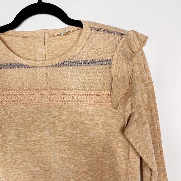 New Hem & Thread Small Peachy Orange Burnout Long Sleeve Lace Inset Button Back - Picture 3 of 9